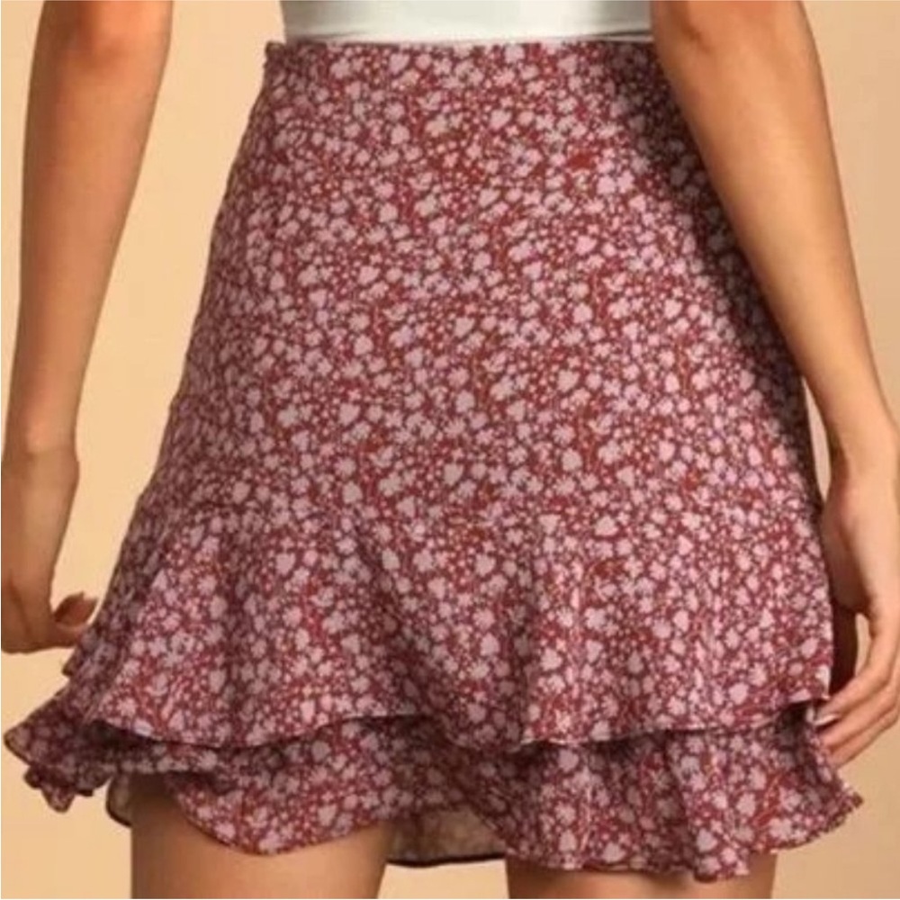 Lulu's Floral Skater Skirt - Red and White